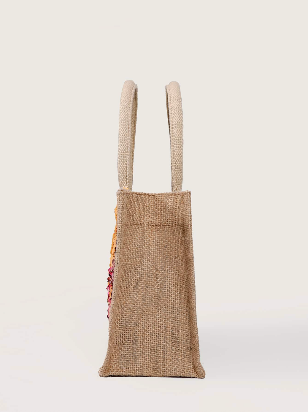 Bolsa de arpillera con bordado floral azul y lentejuelas - CA154-1