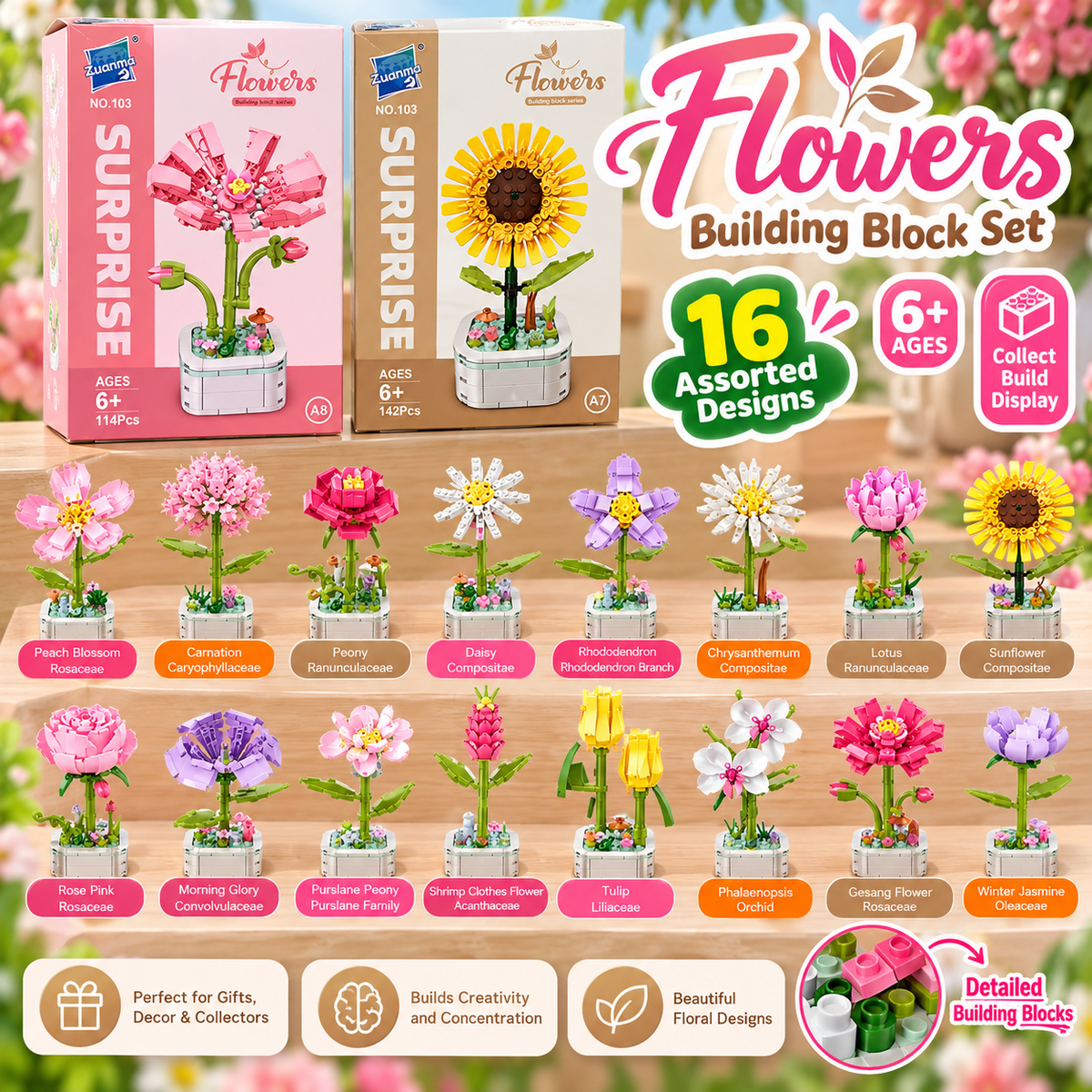 Potted Flower Building Blocks – Never-Wilt Bloom SKU: CA941/942