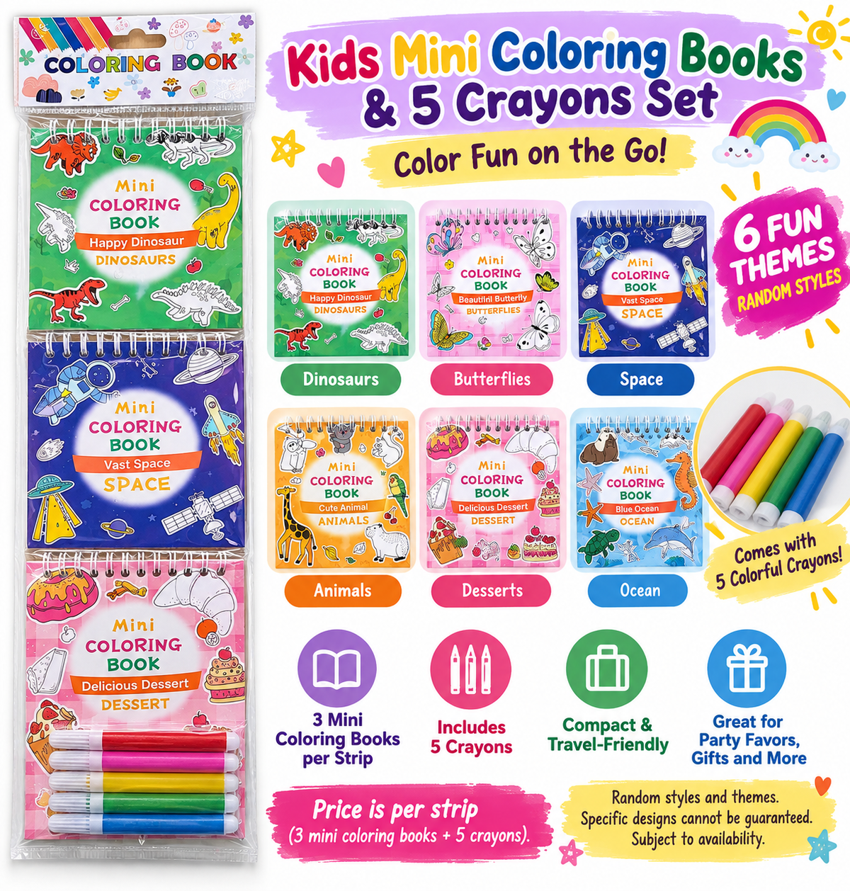 Kids Mini Coloring Books & 5 Crayons Set – Assorted Styles SKU: CA1652