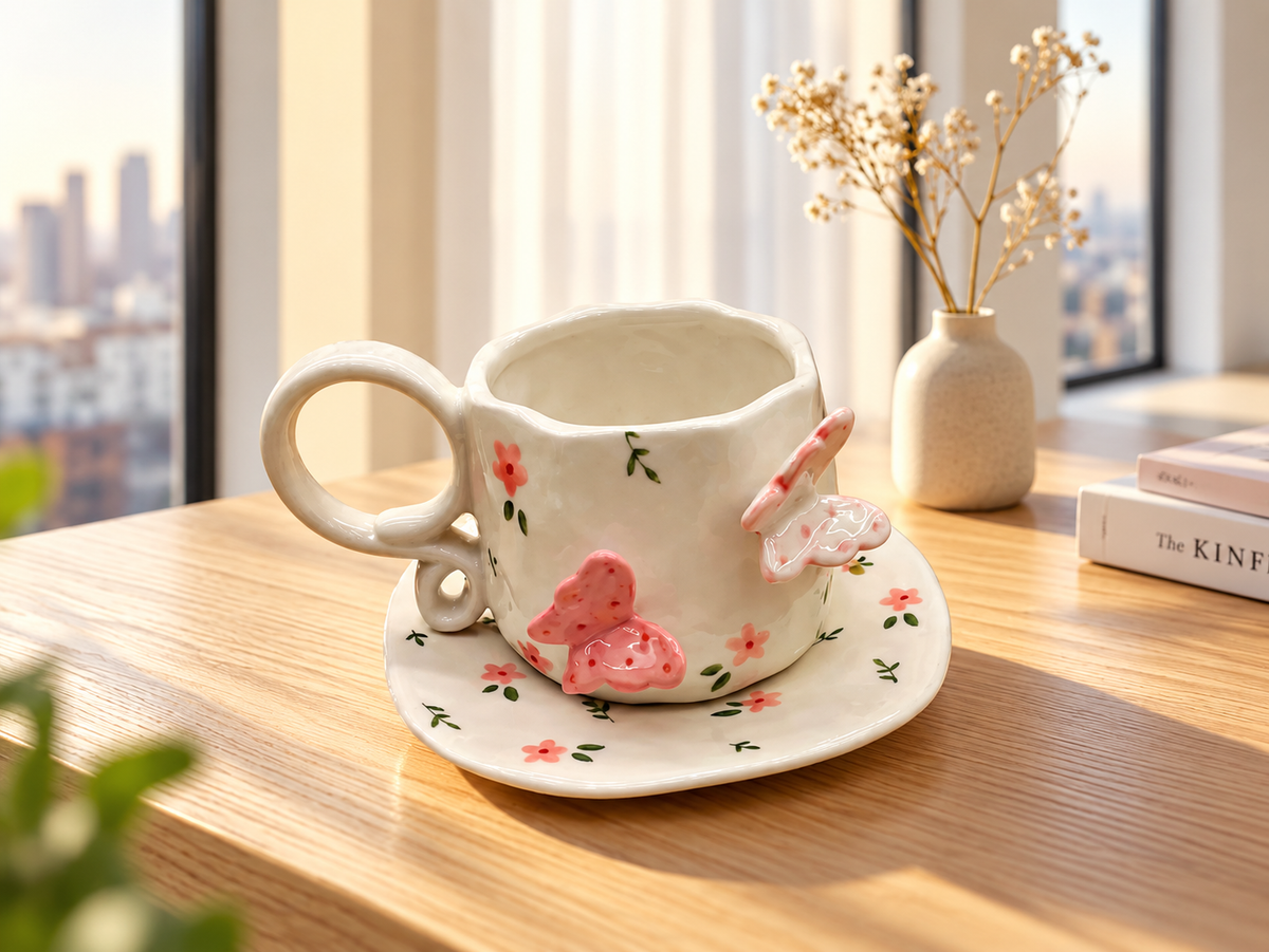 3D Butterfly Ceramic Cup & Saucer SKU: CA995