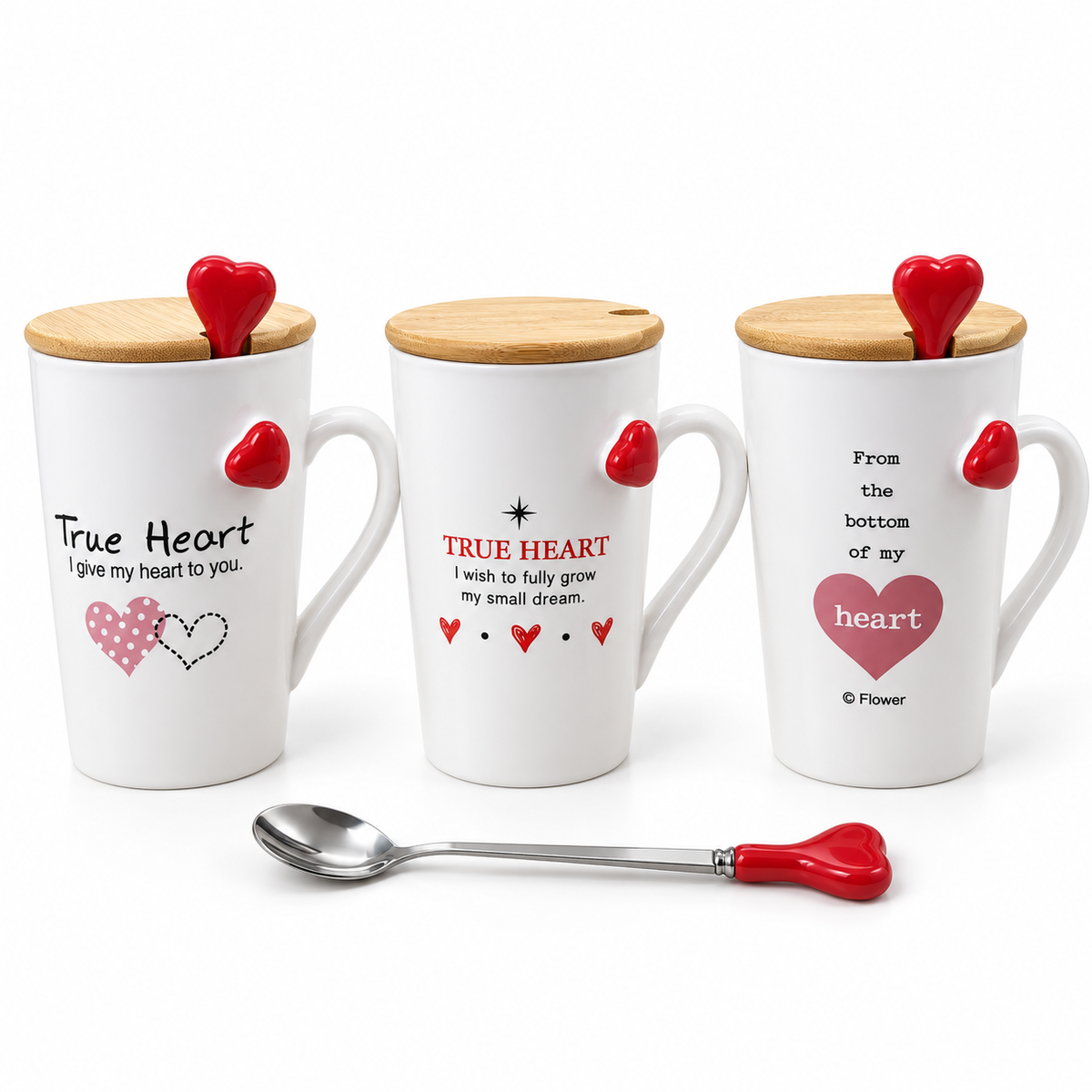 Heart Ceramic Mug with Bamboo Lid & Spoon ❤️✨MA135