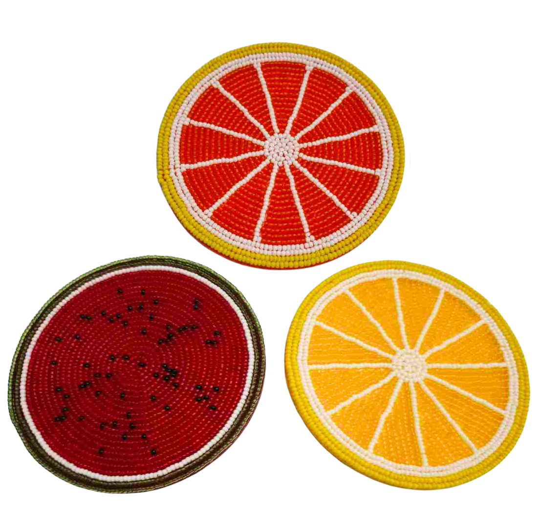 Posavasos con cuentas y frutas bordadas - CA115