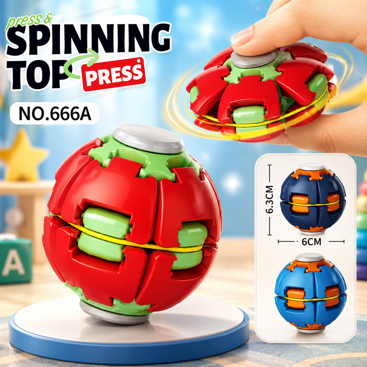 Press & Spin Fidget Sensory Toy, Spinning Ball