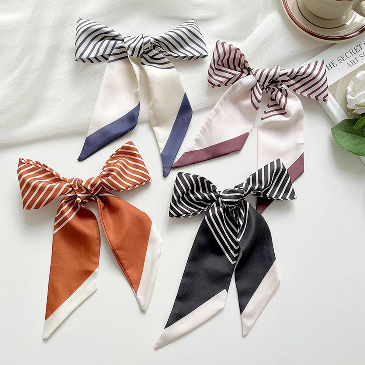 Striped Skinny Scarf Hair Tie & Bag Ribbon – Assorted Colors 🎀