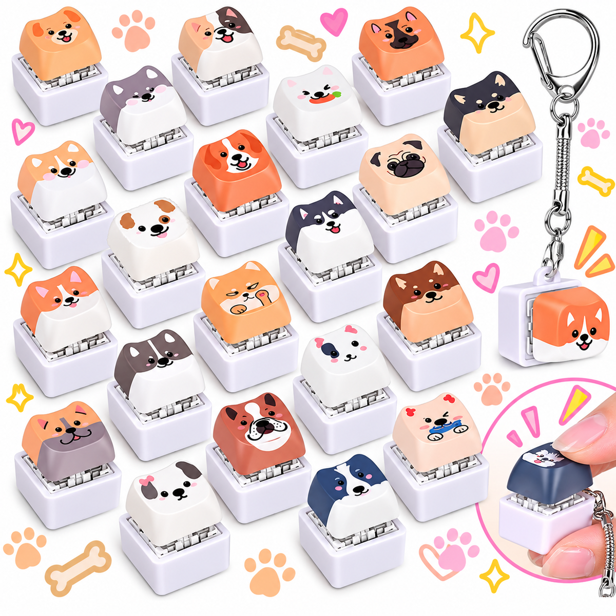 Puppy dog and Paw Print keyboard fidget clicker Keychain