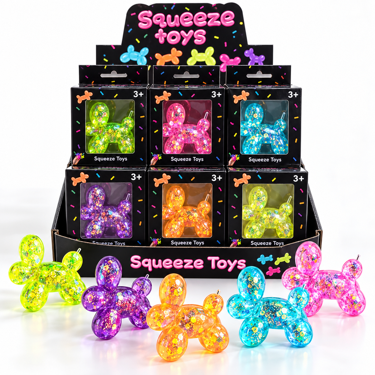 Sensory Squishy Toy – Glitter Balloon Dog Assortment