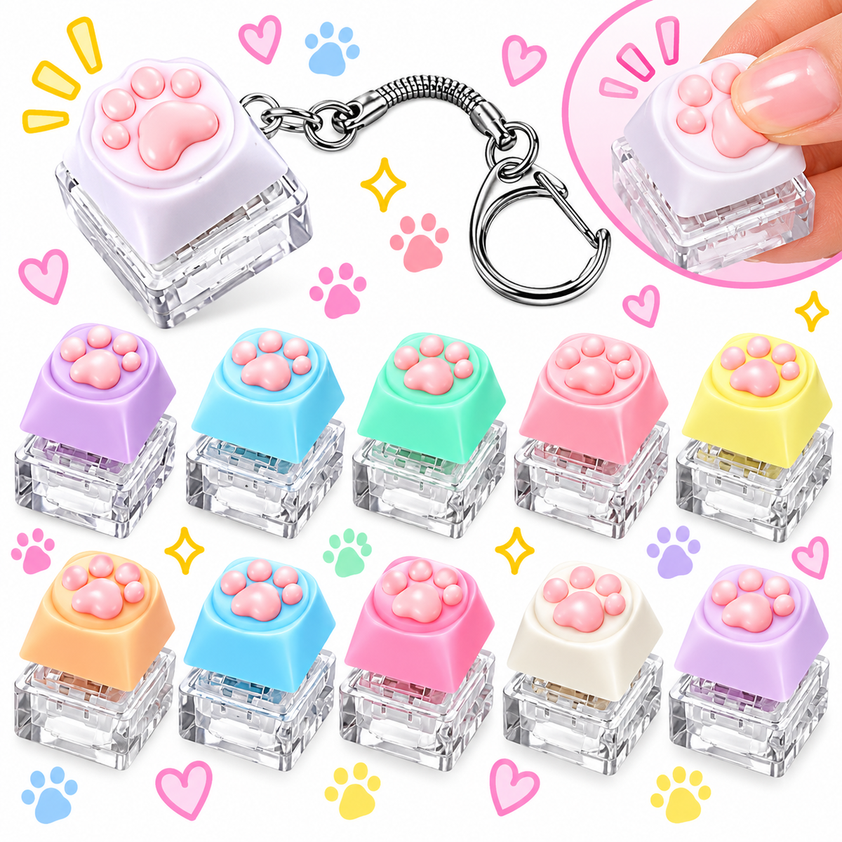 Puppy dog and Paw Print keyboard fidget clicker Keychain